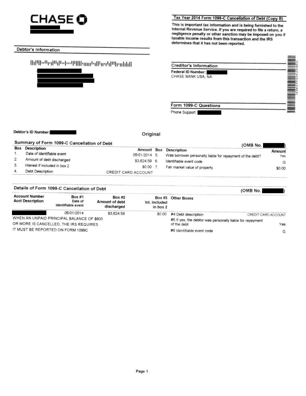 Image of a settlement letter with Chase Bank USA America with savings of 3,624 dollars