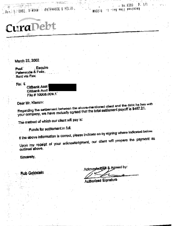 Citibank DebtSettlement Letter Saved $730