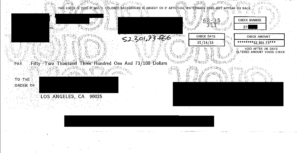 Image of a 52,301 dollar check for win against creditor/collector for FDCPA Violation