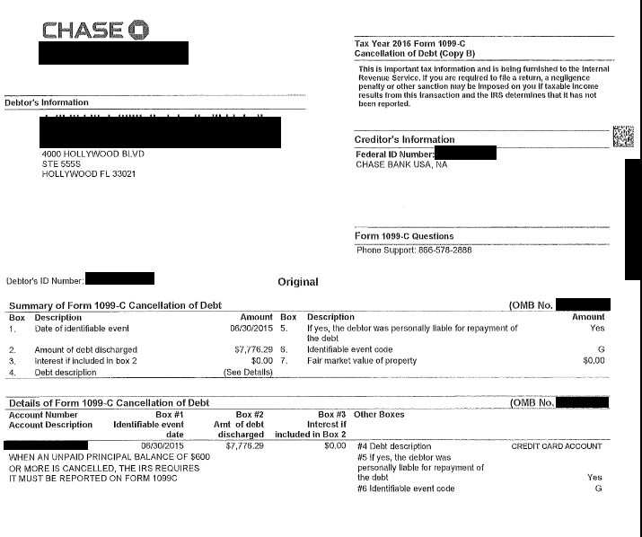 Image of a settlement letter with Chase Bank USA America with savings of 7,776 dollars