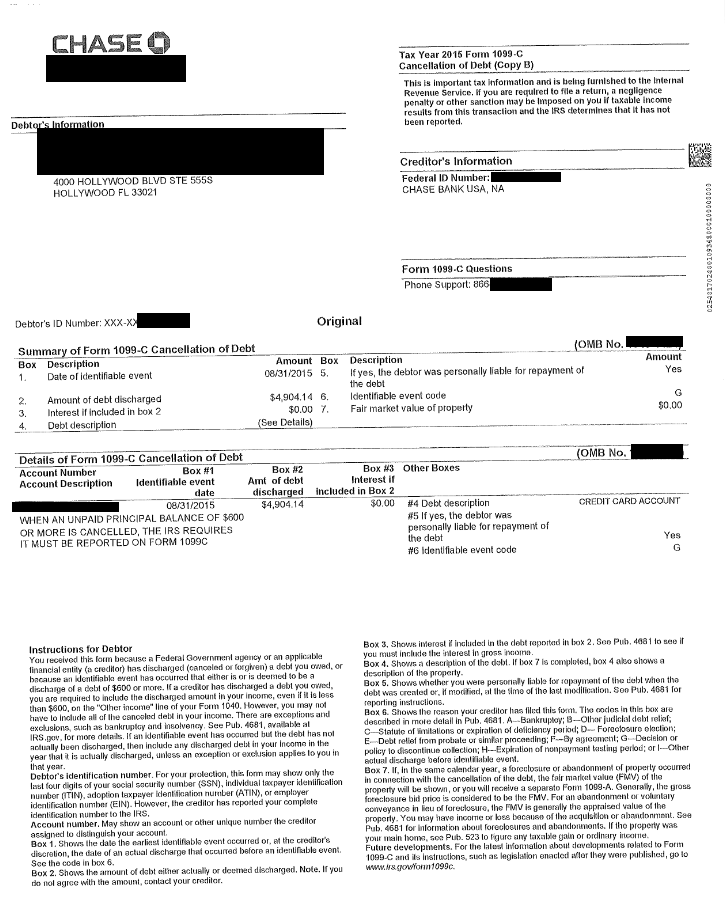 Image of Chase Bank USA Debt Settlement Letter with savings of 4,904 dollars