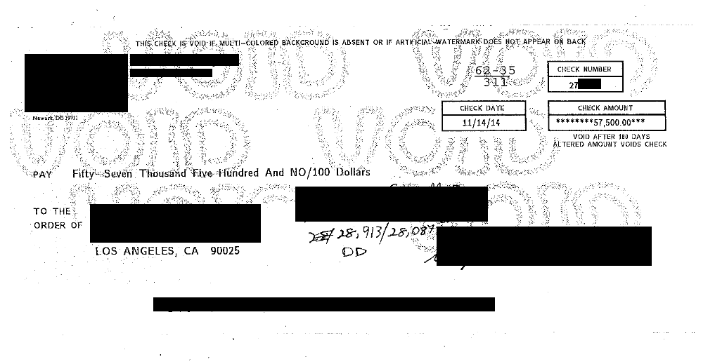 Image of check for FDCPA Violation $57,500 win against creditor/collector