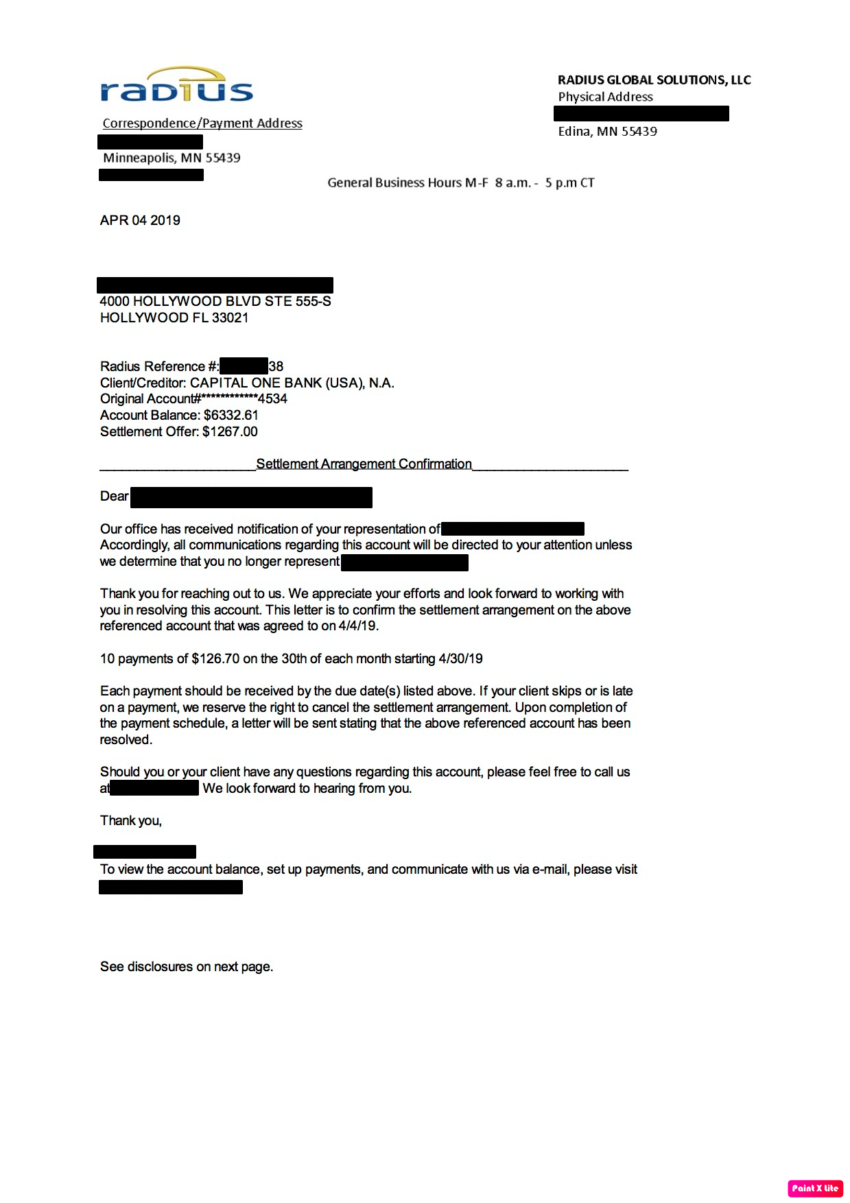 Settlement Letter With Capital One: Client Saved 21% Regarding Debt Negotiation Letter Template