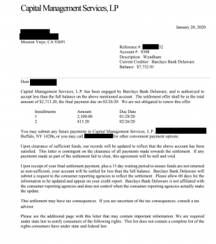 Settlement Letter With Barclays Bank: Client Saved 65%